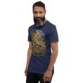 Navy Kurdistan unisex t-shirt, front view with Ziwiye fortress and golden Mannaean motifs design