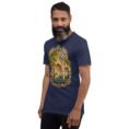 Navy Kermanshah unisex t-shirt, front view with Taq-e Bostan Sasanian rock reliefs design