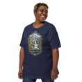 Navy Chaharmahal and Bakhtiari unisex t-shirt, front view with Zard-Kuh and the Koohrang waterfall design