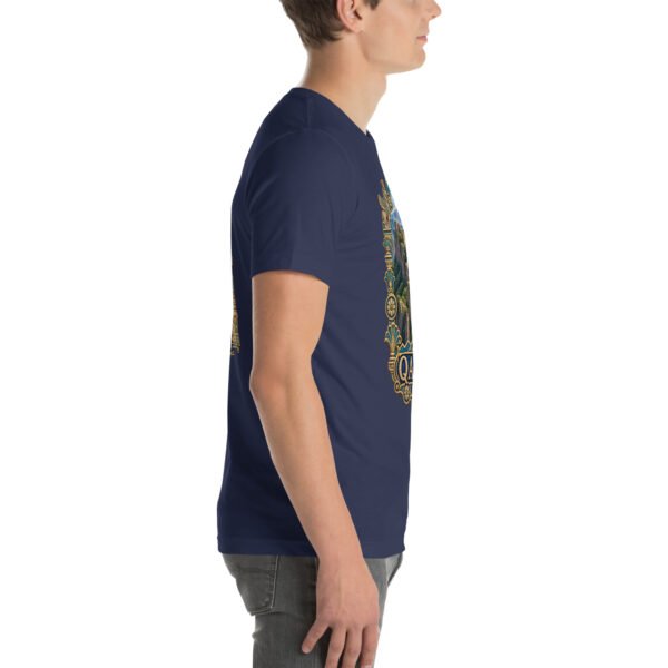 Navy Qazvin unisex t-shirt, with Alamut Castle on its rocky Alborz cliff design