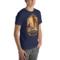 Navy Zanjan unisex t-shirt, front view with Chehrabad salt mine and salt crystals design