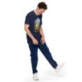 Navy Tehran unisex t-shirt, front view with Azadi Tower and Mount Damavand design