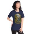 Navy Mazandaran unisex t-shirt, front view with terraced springs of Badab-e Surt in the Hyrcanian forest design