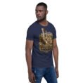 Navy Markazi unisex t-shirt, front view with ancient columns of Khorheh design
