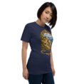 Navy Kohgiluyeh and Boyer-Ahmad unisex t-shirt, front view with Tang-e Balqis gorge and Mount Dena design