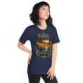 Navy Isfahan unisex t-shirt, front view with Naqsh-e Jahan Square and Ali Qapu Palace design