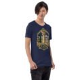 Navy Fars unisex t-shirt, front view with Persepolis and Achaemenid columns design