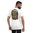 White Kurdistan unisex t-shirt, back view with Hawraman stepped village and the Sirwan River design