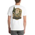White Khorasan Razavi unisex t-shirt, back view with Kalat-e Naderi and the Hezar Masjed mountains design