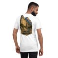 White Kermanshah unisex t-shirt, back view with Behistun Inscription of Darius the Great design