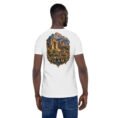 White Ilam unisex t-shirt, back view with Zagros mountains and ancient Elamite rock reliefs design