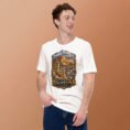 White Hamedan unisex t-shirt, front view with Ganjnameh inscriptions and Mount Alvand design