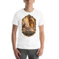 White Zanjan unisex t-shirt, front view with Chehrabad salt mine and salt crystals design