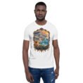 White Sistan and Baluchestan unisex t-shirt, front view with Shahr-e Sukhteh, the Burnt City design