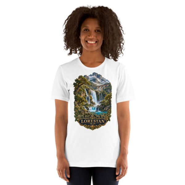 White Lorestan unisex t-shirt, front view with Falak-ol-Aflak Castle in Khorramabad design