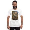 White Kurdistan unisex t-shirt, front view with Ziwiye fortress and golden Mannaean motifs design
