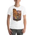 White South Khorasan unisex t-shirt, front view with historic citadel of Birjand design