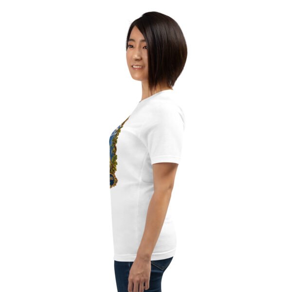 unisex-staple-t-shirt-white-left-6acbd04933212.jpg White Kohgiluyeh and Boyer-Ahmad unisex t-shirt, with Tang-e Balqis gorge and Mount Dena design