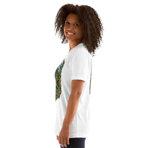 White Gilan unisex t-shirt, with Rudkhan Castle in the Hyrcanian forest design