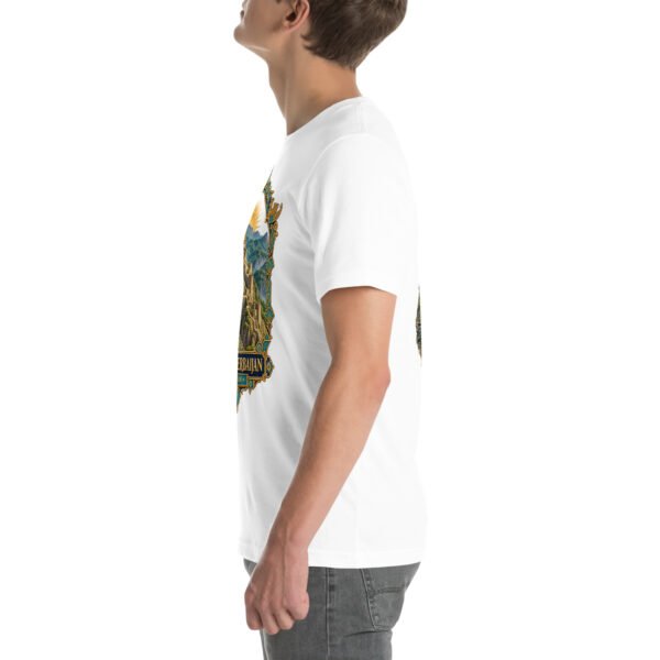 White East Azerbaijan unisex t-shirt, with Babak Castle and the Arasbaran valleys design