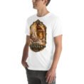 White Zanjan unisex t-shirt, front view with Chehrabad salt mine and salt crystals design