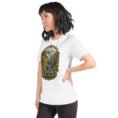 White Mazandaran unisex t-shirt, front view with terraced springs of Badab-e Surt in the Hyrcanian forest design