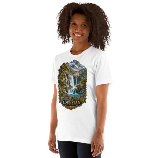 White Lorestan unisex t-shirt, front view with Falak-ol-Aflak Castle in Khorramabad design