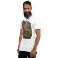 White Kurdistan unisex t-shirt, front view with Ziwiye fortress and golden Mannaean motifs design