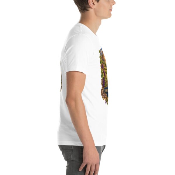 White North Khorasan unisex t-shirt, with historic citadel of Shirvan and vineyards design