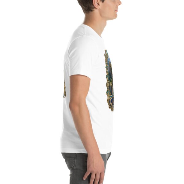 White Qazvin unisex t-shirt, with Alamut Castle on its rocky Alborz cliff design