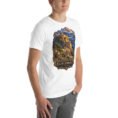 White Khorasan Razavi unisex t-shirt, front view with Tomb of Ferdowsi in ancient Tus design