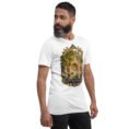 White Kermanshah unisex t-shirt, front view with Taq-e Bostan Sasanian rock reliefs design